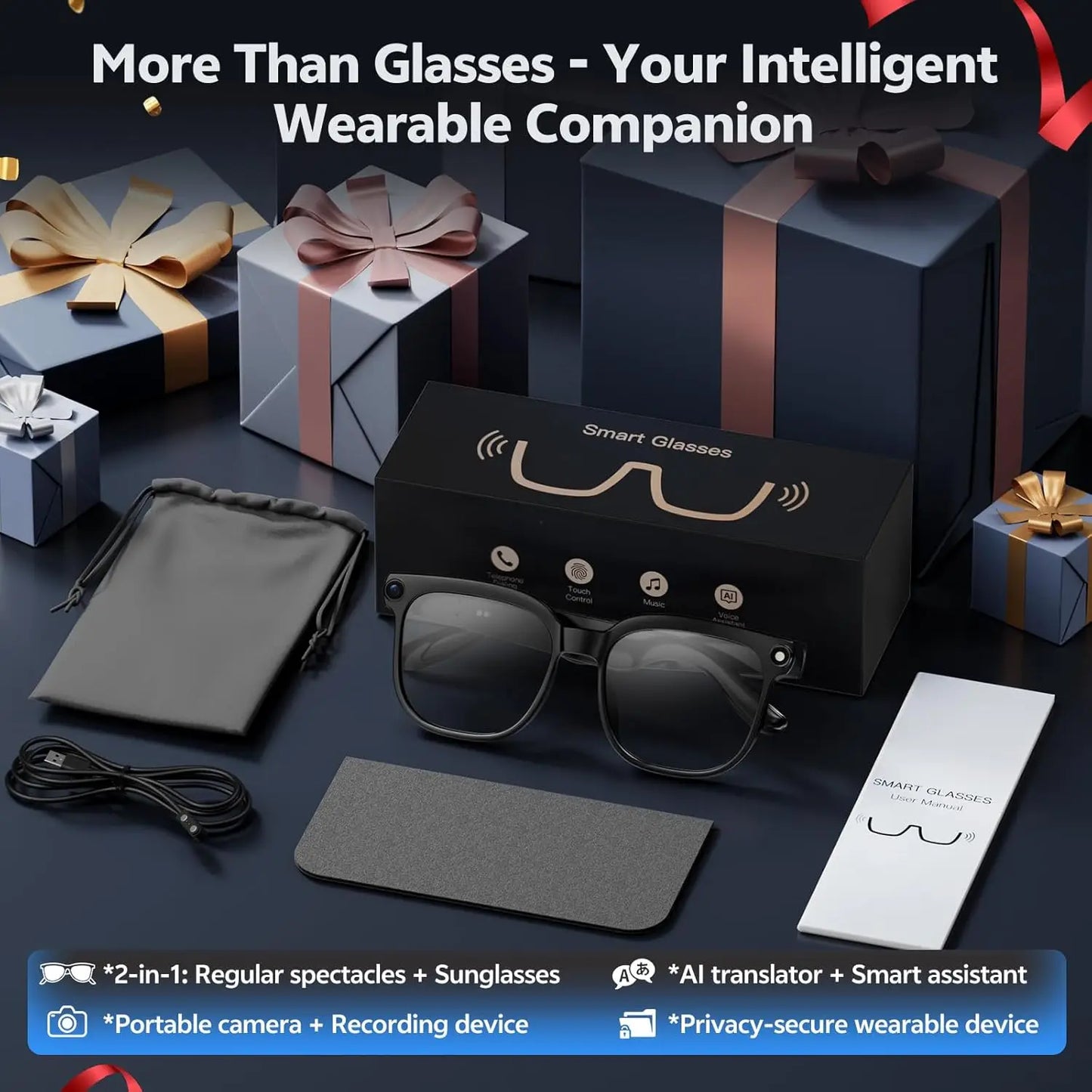 AI Smart Glasses 4K — 150+ Language Translator & HD Camera