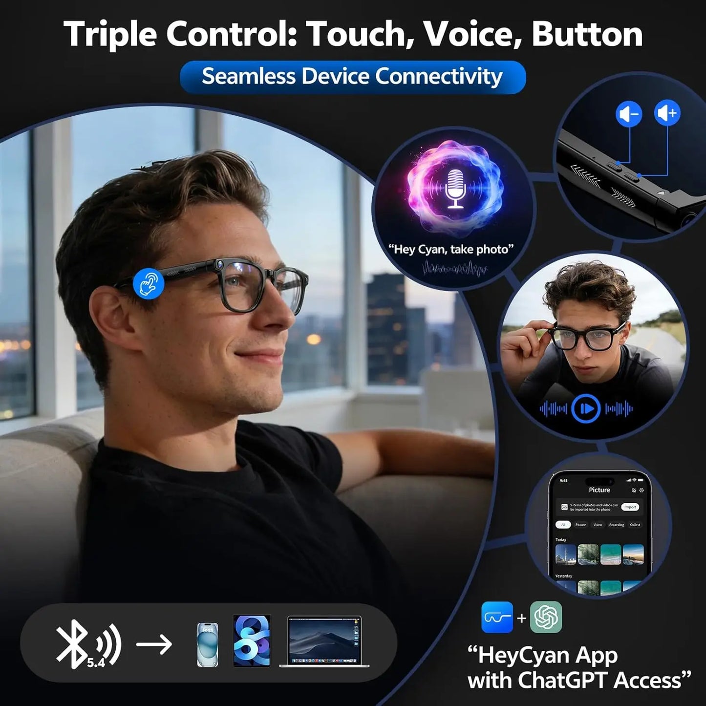 AI Smart Glasses 4K — 150+ Language Translator & HD Camera