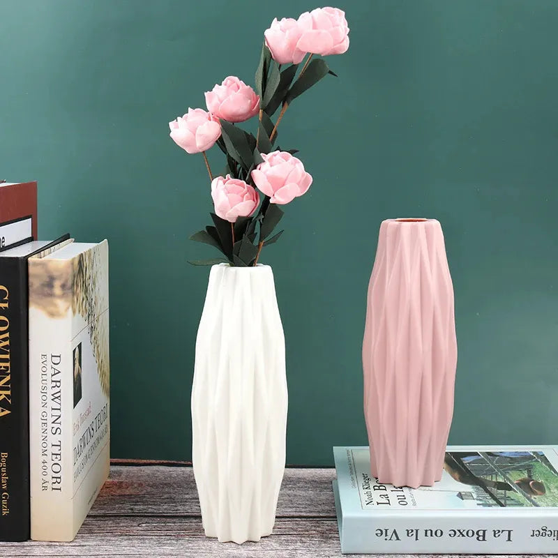 Diamond Pattern Faux Ceramic Vase